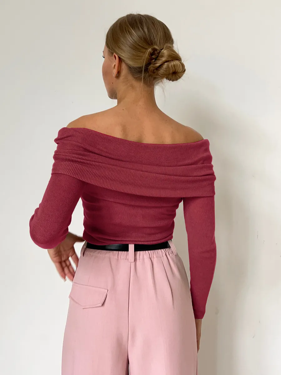 Women’s Stylish Off-Shoulder Knit Sweater with Long Sleeves