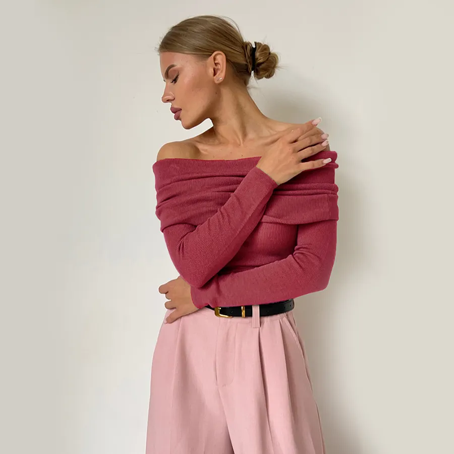 Women’s Stylish Off-Shoulder Knit Sweater with Long Sleeves