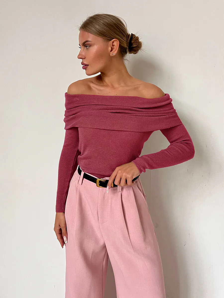 Women’s Stylish Off-Shoulder Knit Sweater with Long Sleeves
