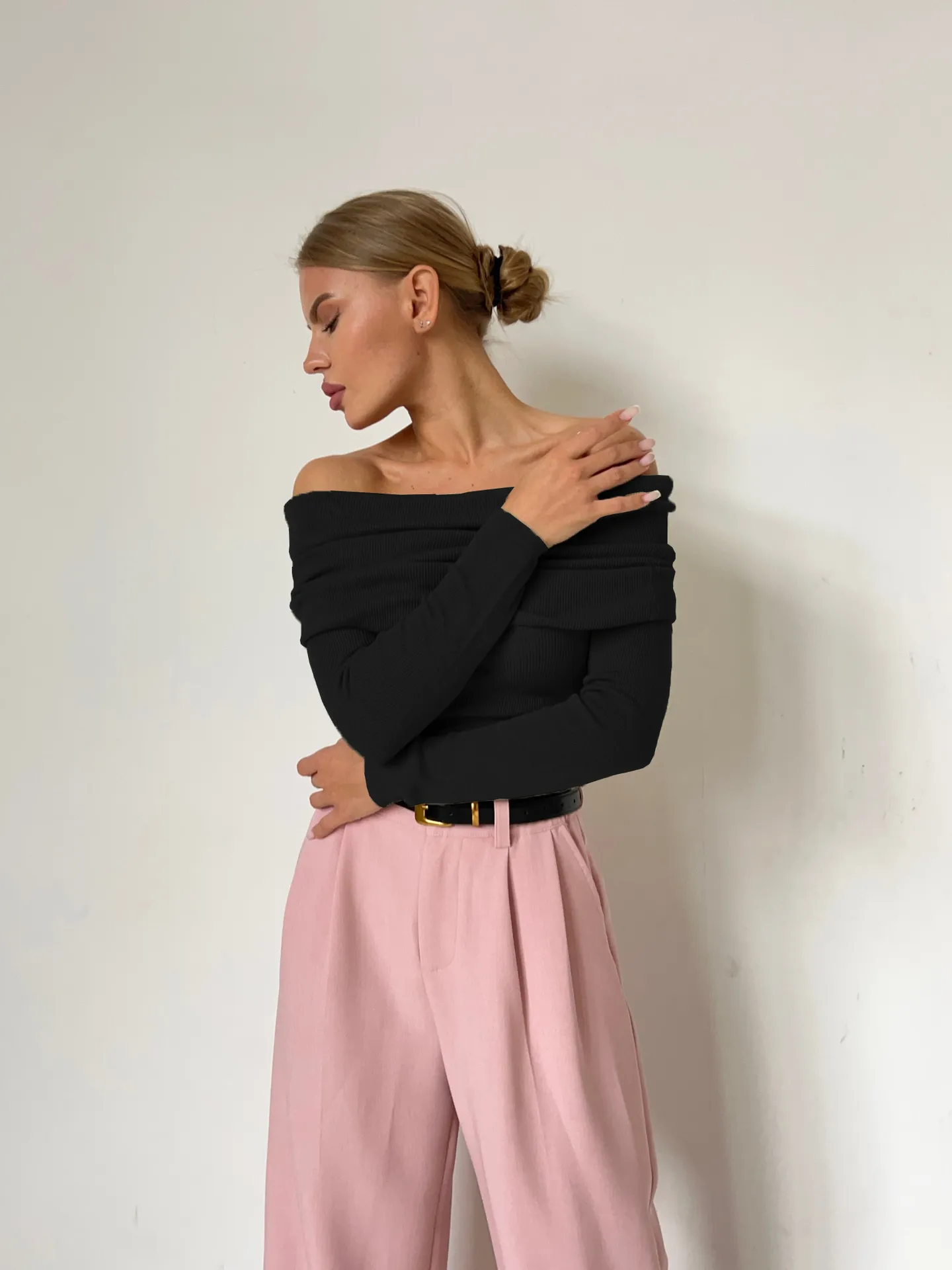 Women’s Stylish Off-Shoulder Knit Sweater with Long Sleeves