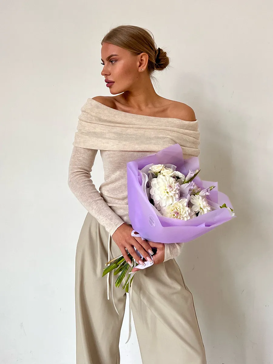 Women’s Stylish Off-Shoulder Knit Sweater with Long Sleeves