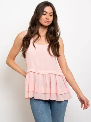 WOMEN'S SWISS DOTS RUFFLE TANK TOP