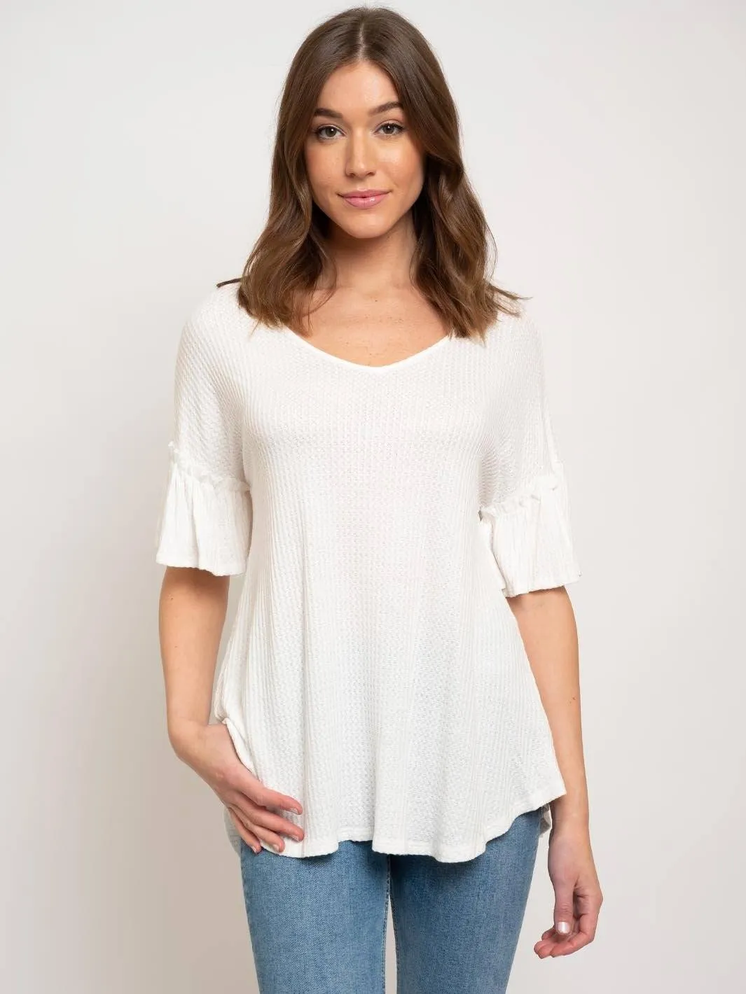 WOMEN'S TUNIC RUFFLE SLEEVE TOP