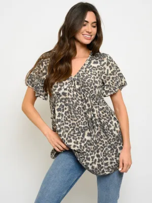 WOMEN'S V NECK ANIMAL PRINT TUNIC TOP