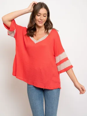 WOMEN'S V-NECK CORAL TAUPE TOP