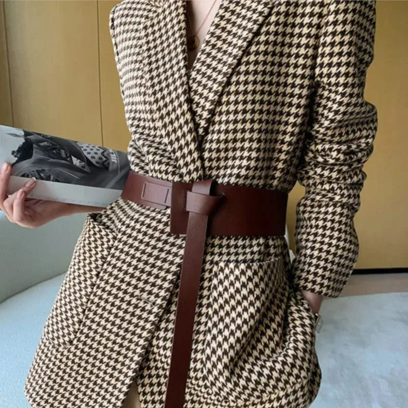 Women's Vintage Wool Blazer Jackets Boutique Fashion Chic Casual Jacket Outerwear Coat With Belt
