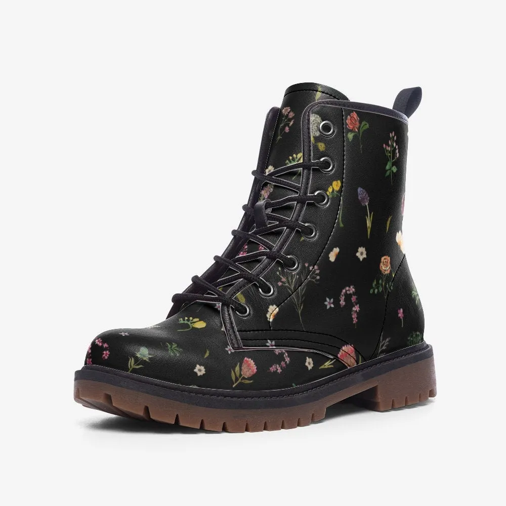 Woodland Flowers Black Vegan Leather Unisex Boots