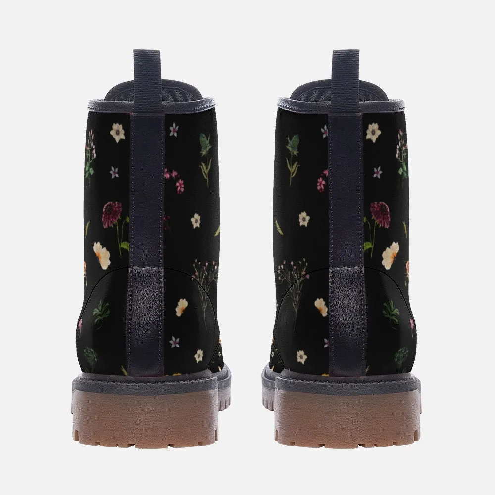 Woodland Flowers Black Vegan Leather Unisex Boots