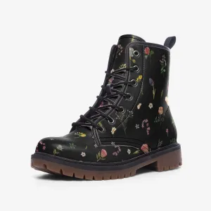 Woodland Flowers Black Vegan Leather Unisex Boots