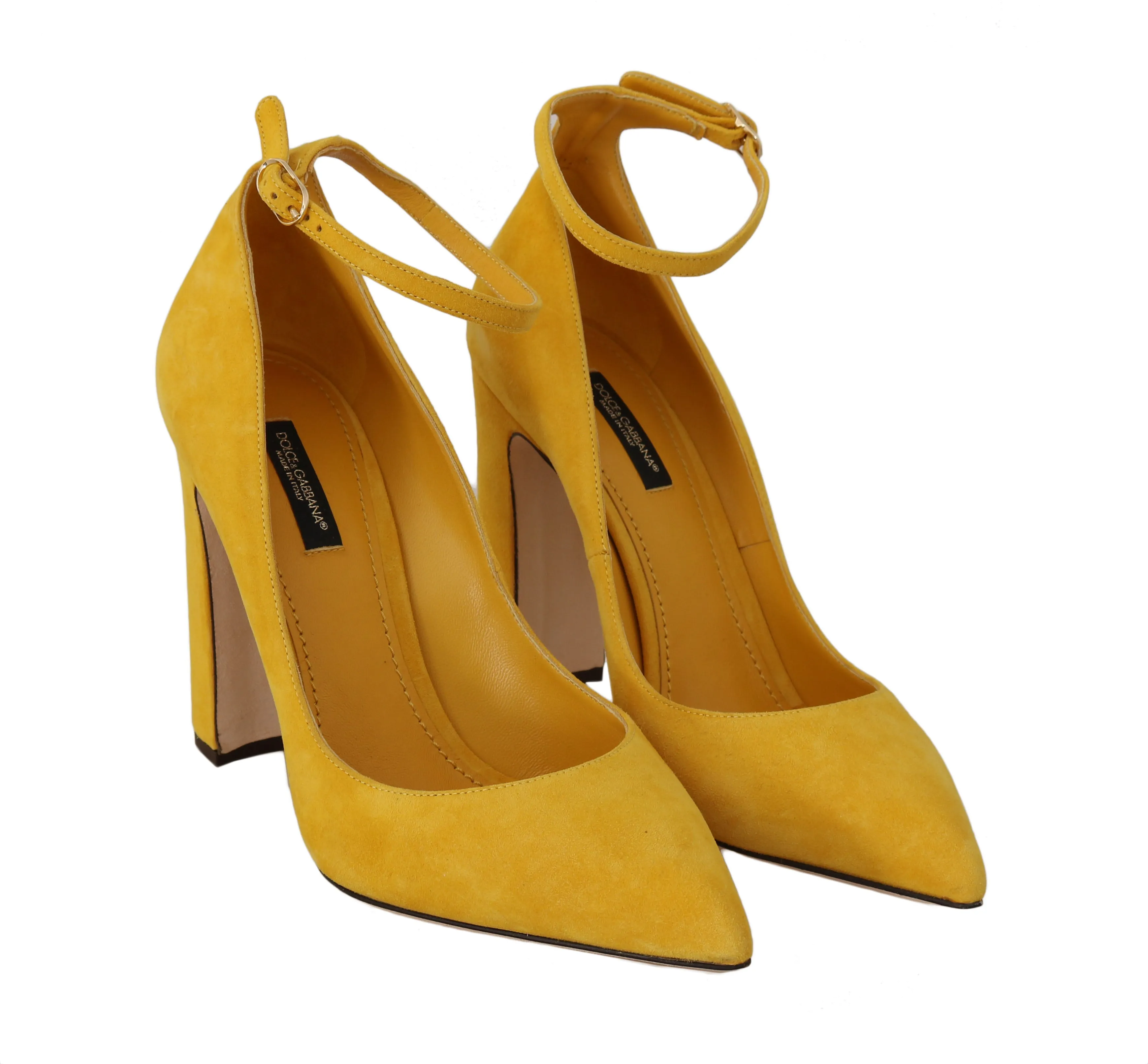 Yellow Suede Ankle Strap Pumps