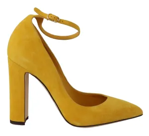 Yellow Suede Ankle Strap Pumps