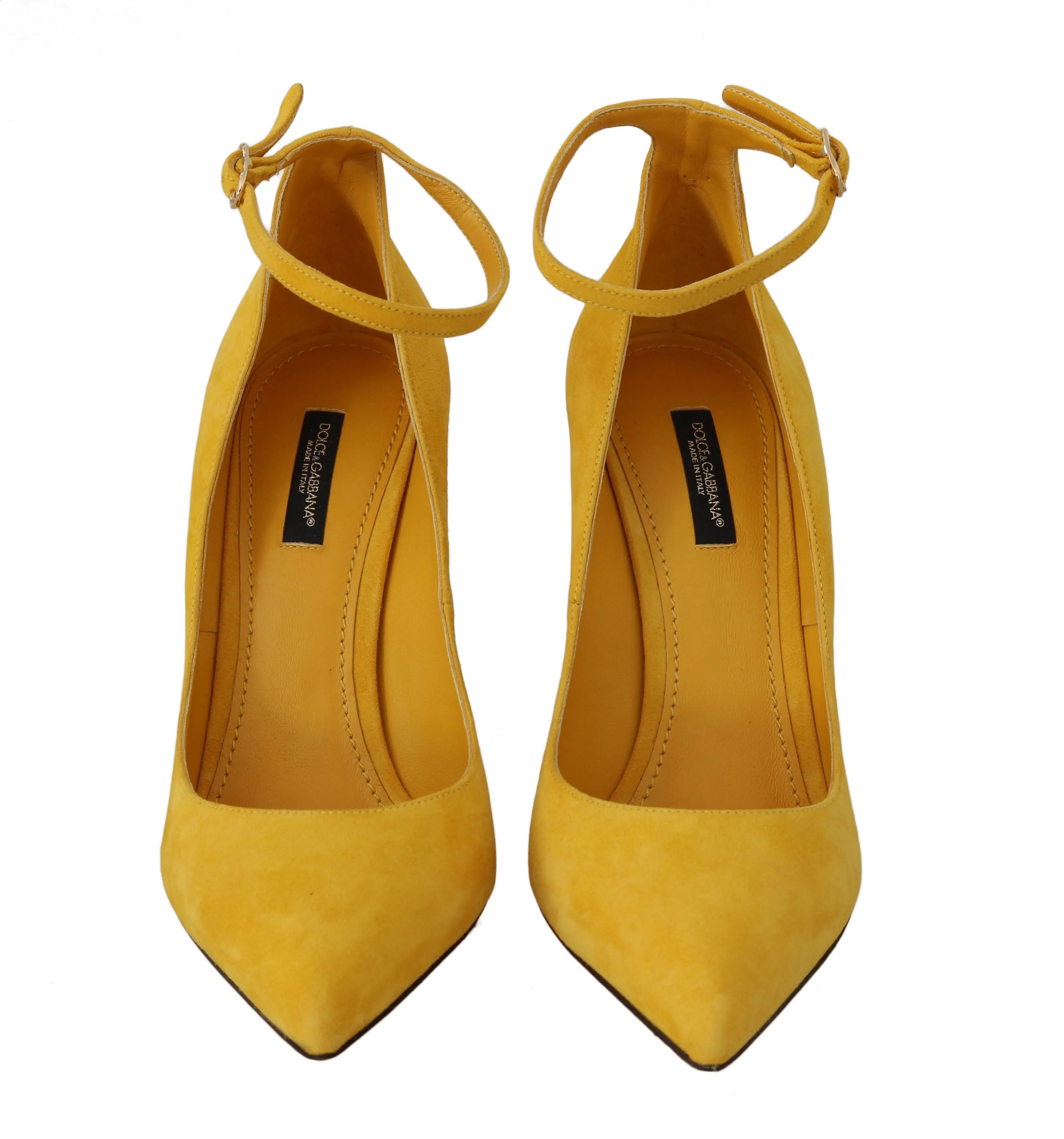 Yellow Suede Ankle Strap Pumps