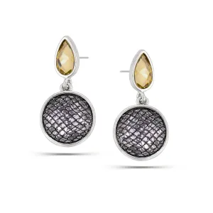 YELLOW TEARDROP CRYSTAL SILVER STUD EARRINGS #248SV3601 (1A9)