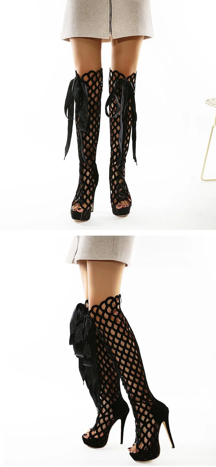 Your Shiny Clothes Over the Knee Gladiator Boots