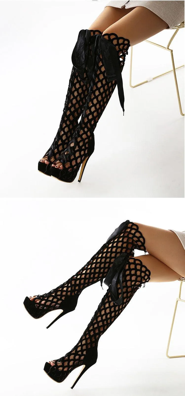 Your Shiny Clothes Over the Knee Gladiator Boots
